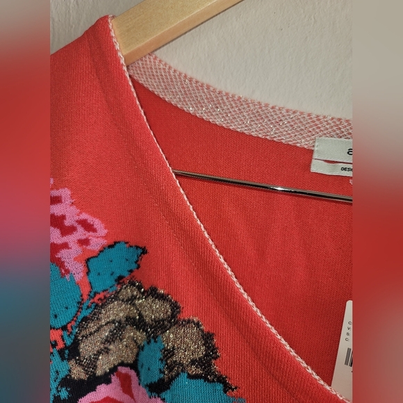 Anthropologie Aldo Martins Floral‎ V-Neck Sweater, Pink Coral, Size Small - Picture 8 of 9